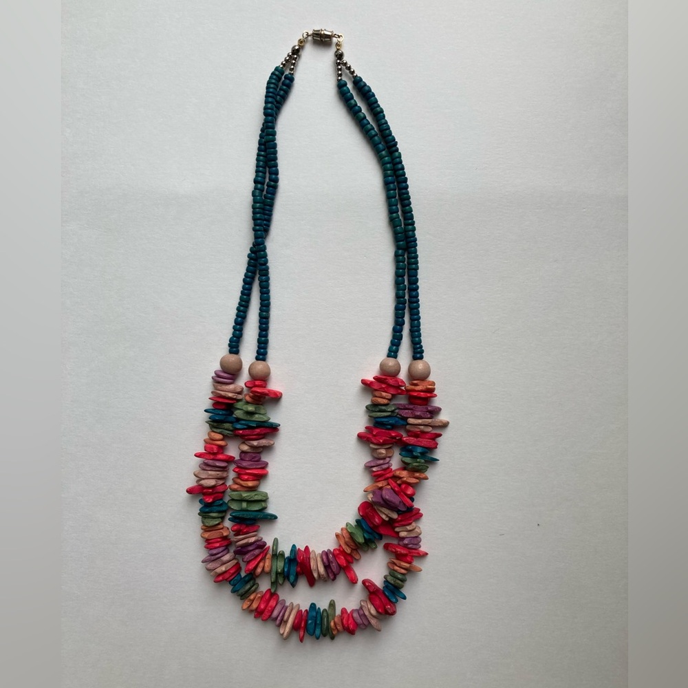 Funky Colorful Wood Beaded Vintage Necklace